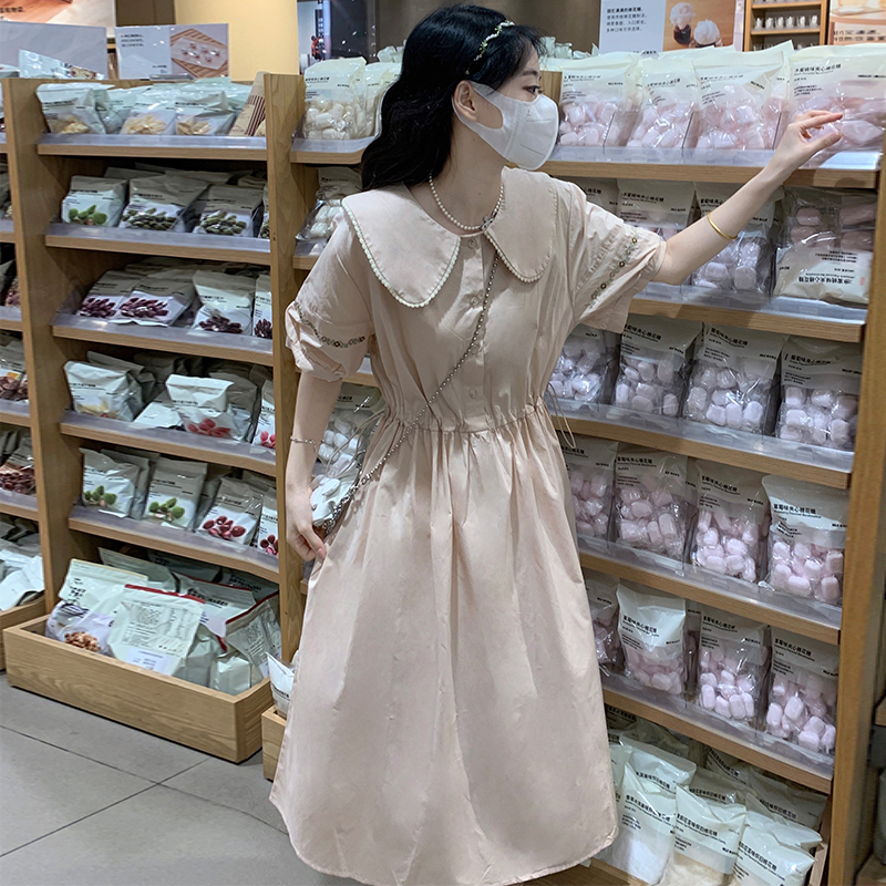 Sweet Doll Collar Puff Sleeve Embroidered Dress with Drawstring Waist - Image 2