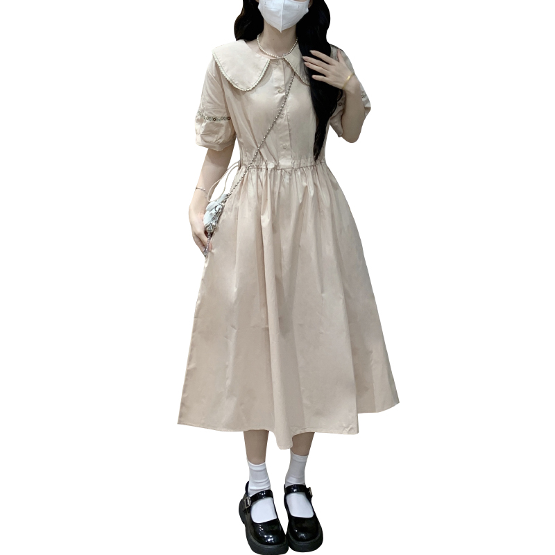 Sweet Doll Collar Puff Sleeve Embroidered Dress with Drawstring Waist - Image 5