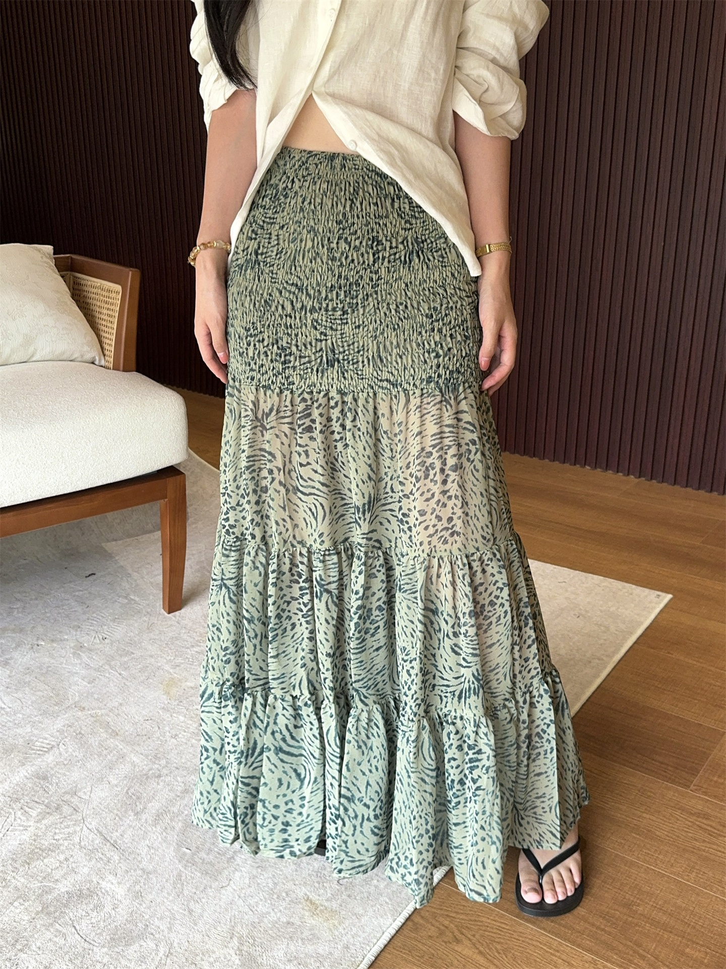 French Vintage Floral High Waist A-Line Long Skirt