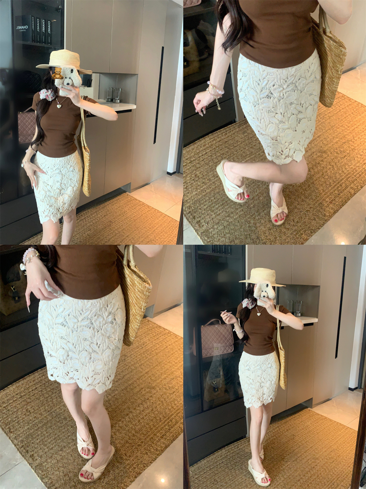 French Style Embroidered Lace A-Line Mini Skirt