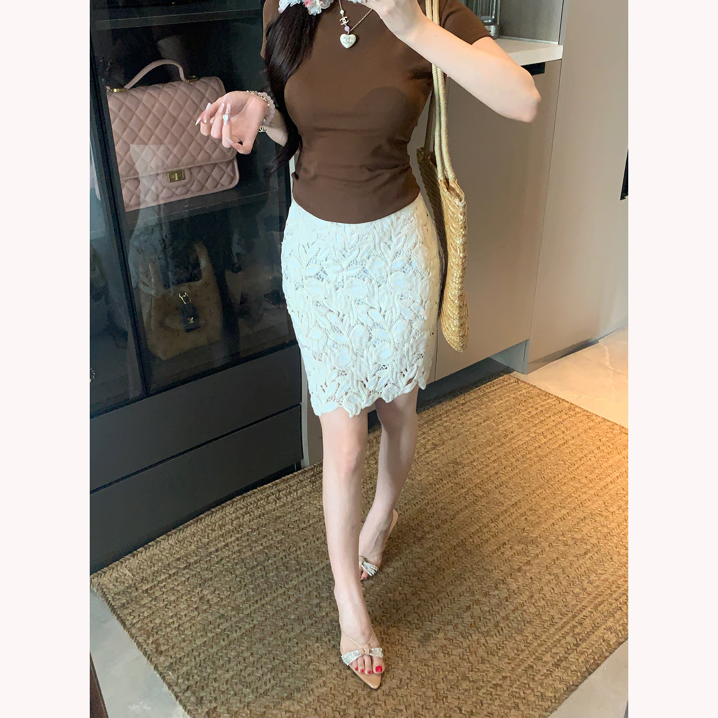 French Style Embroidered Lace A-Line Mini Skirt - Image 5