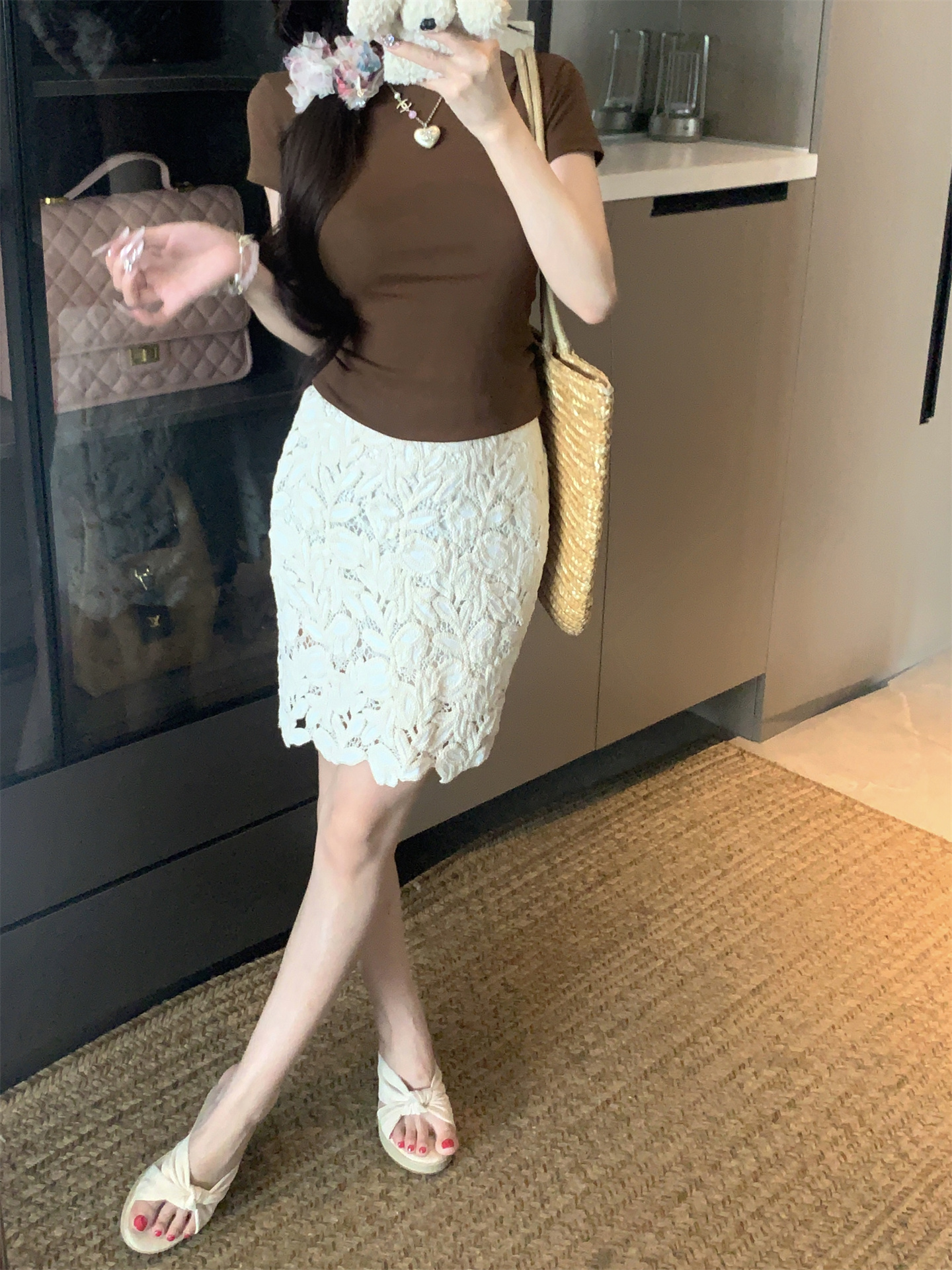 French Style Embroidered Lace A-Line Mini Skirt - Image 4