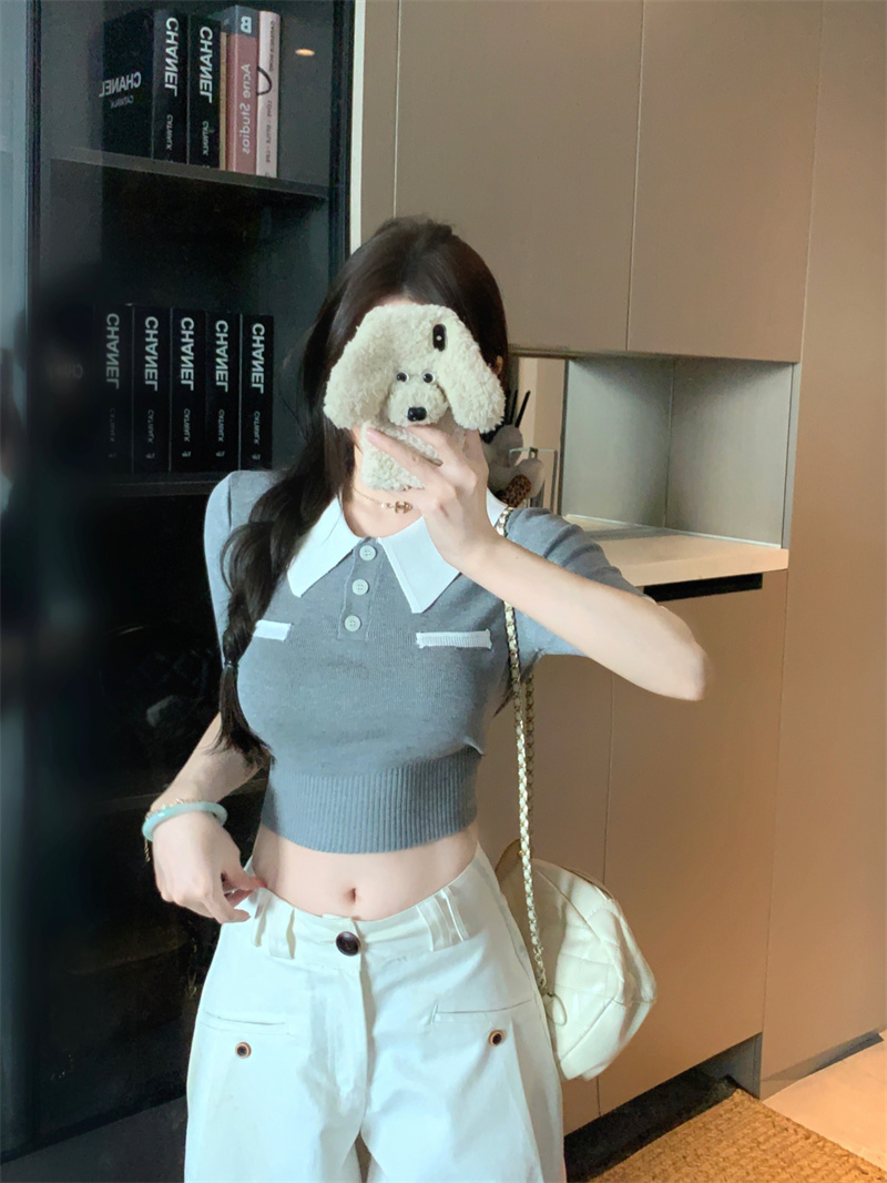 Women's Color Block Knit Short Sleeve Top