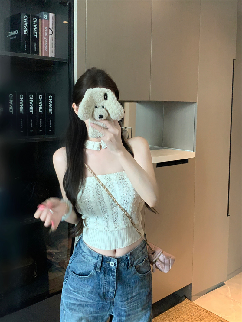 Rhinestone Knit Reversible Halter Tube Top for Women