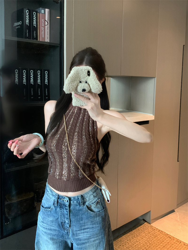Rhinestone Knit Reversible Halter Tube Top for Women - Image 3