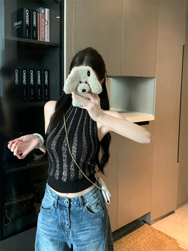 Rhinestone Knit Reversible Halter Tube Top for Women - Image 4