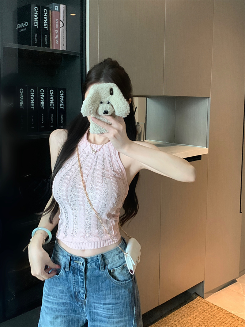 Rhinestone Knit Reversible Halter Tube Top for Women - Image 2