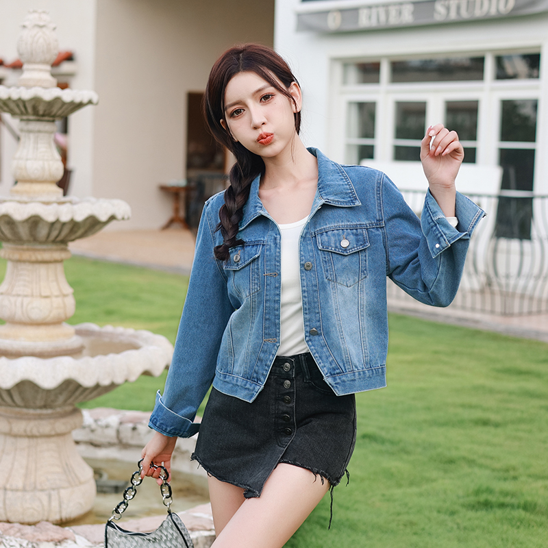 Women’s Loose Short Denim Button Jacket Korean Style Casual Retro