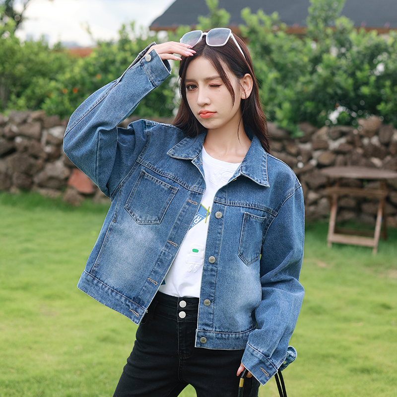 Women’s Loose Fit Denim Jacket Casual Korean Hong Kong Style Button Front